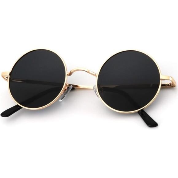 Round polarized sunglasses retro metal circle hippie style UV protection unisex - Picture 1 of 7